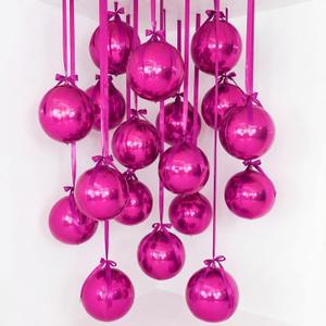 36 Pcs Large Hot Pink Round Foil Balloons, 22 Inch Giant 4d Metallic Ball Balloons with Ribbons, Pink Birthday Decorations for Wedding Bridal Baby Shower Prom Party Decorations