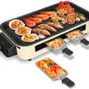Electric Indoor Grill 1500W, YOHAWJAN 2 in 1 Smokeless Indoor Grills with Non-stick Removable Grill & Griddle Plate, Temperature Control, Portable Korean BBQ Grill with 3 Raclette Cheese Pans