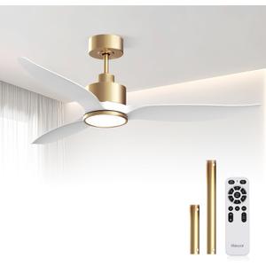 52 Inch White Gold Ceiling Fan with Light and Remote, Indoor Modern Ceiling Fan for Bedroom Living Room, High CFM Quiet DC Motor