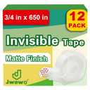 12 Invisible Tape with 12 Refillable Tape Dispenser, Holiday Supplies and Gift Wrap Tape, Great for Christmas Crafts, Matte Finish, 3/4 in x 650 in