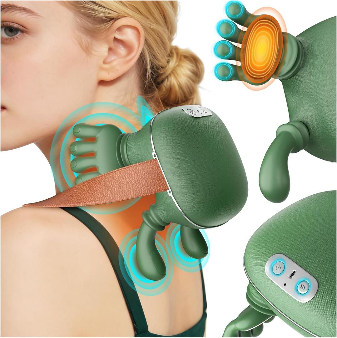 Nooydio Neck Massager, Neck and Back Massager with Heat & 4D Kneading, Shiatsu Deep Tissue Wireless Massager for Shoulder Cervical Pain Relief, Portable Rechargeable for Home Office (Green)