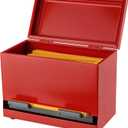 2Fold Pencil Dispenser for Classroom - Stainless Steel Bulk Pencil Holder for Desk - Includes Removable Label Stickers - Teacher Must Haves for Organization - Holds up to 200 Pencils (Red)