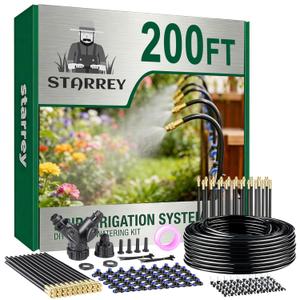 Drip Irrigation System, 2026-Upgrade 200Ft 1/4" Garden Watering System with 40 Pcs 360 Adjustable Copper Nozzles, DIY Kit for Garden, Lawn, Greenhouse, Raised Beds & Outdoor Plants