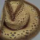 Straw Cowboy Hat Western Cowgirl Hat with Four Decorative Bands, Hat Size Fits 21 7/8 to 23, Wide Brim
