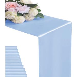 12Pack Table Runner 12 x 108 Inches Satin Silk Table Runner for Wedding, Birthday Party, Banquets, Graduations Decoration, fit Rectange and Round Table-Blue Mist