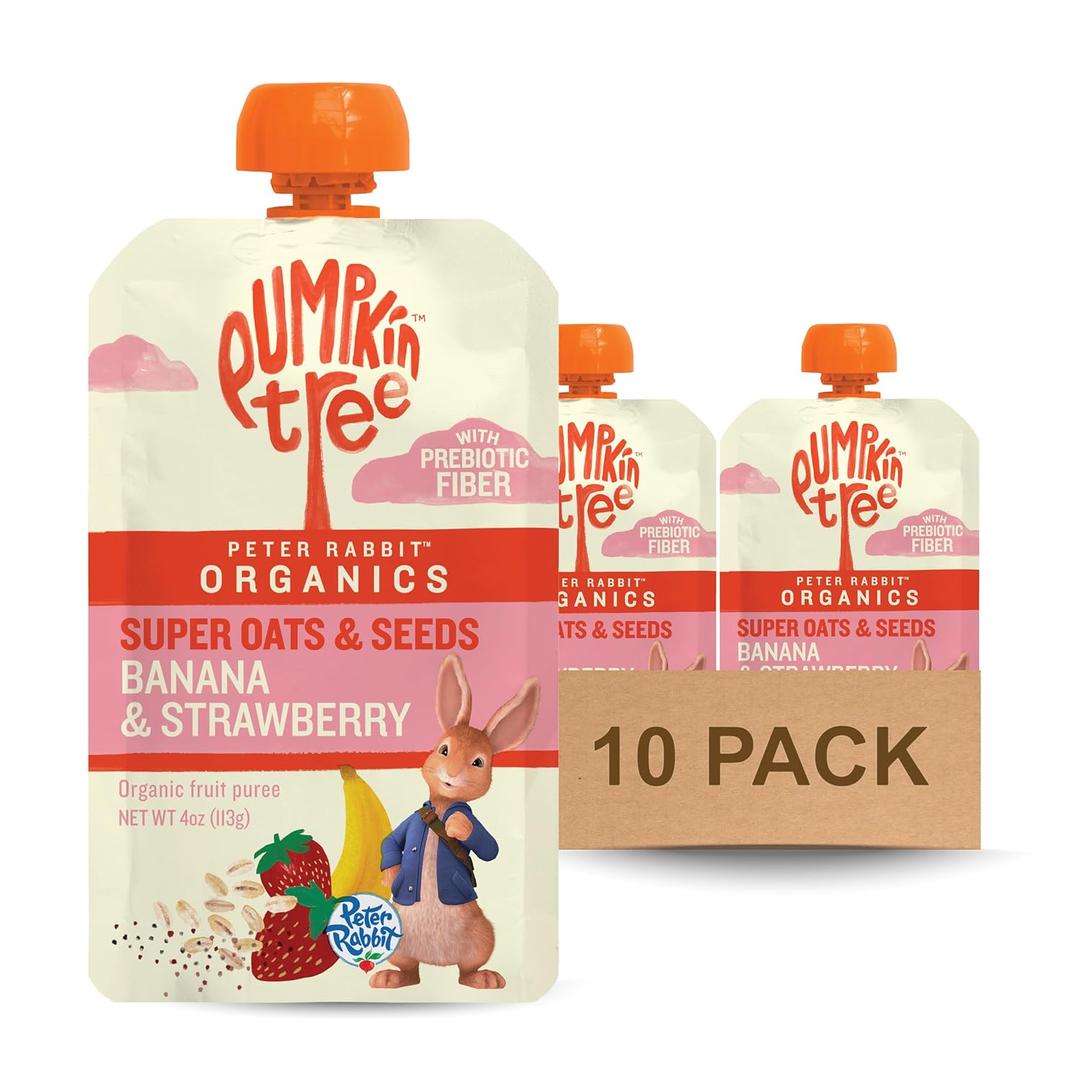 Pumpkin Tree Organics Super Oats & Seeds, Banana & Strawberry, 4 Ounce (Pack of 10) (BB: 09/17/2026)