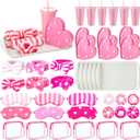 42 Pcs Pink Sleepover Party Supplies for Girls Preppy Spa Party Favors Include Sippy Cup Trays Eye Mask Plush Headband Heart LED Light Scrunchies Toiletry Bag for Spa Birthday Slumber Parties