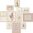 TwoDays Vintage Nursery Decor for Baby Girls, Pink Rabbit Bunny Wall Art for Toddler Kids Playroom, Swan Animals Posters for Bedroom (Multi Sizes, Set of 12, 8  10 Largest, UNFRAMED)
