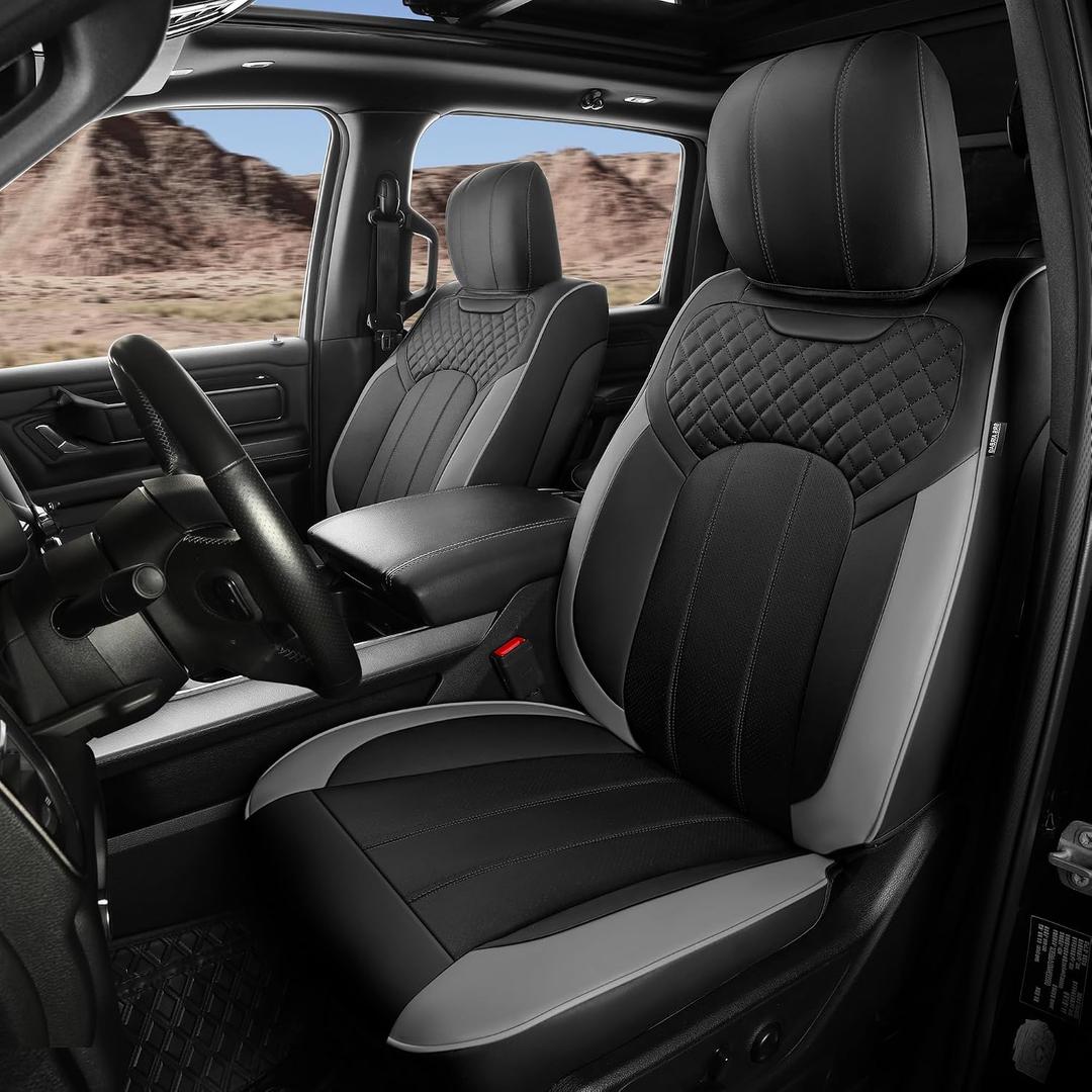 Seat Covers for Dodge Ram 2009-2018 1500, 2011-2026 2500 3500 Crew Cab Curved Bench Longhorn Big Horn Laramie, Rebel, Black Grey