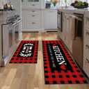 Red and Black Buffalo Plaid Kitchen Rug Set of 2, Farmhouse Style Kitchen Floor Mats, Absorbent Checkered Kitchen Decor Rugs 17x30+17x47 Inches