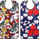 Pafusen 2 Pack Adult Bibs for Elderly Women, Reusable Large Adult Bibs for Eating with Snaps (Butterfly Rose Flower) 