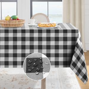 Softalker Gingham Checkered Tablecloth Rectangle - Outdoor Waterproof Buffalo Plaid Table Cloth, Stain Resistant Washable Table Cover for Picnic, Camping, Dining - Black and White, 60 x 84 Inch