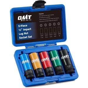 Orion Motor Tech 1/2" Drive Lug Nut Socket Set, Metric 17 19 21 mm & SAE 13/16 7/8 in. Wheel Socket Set, 5pc Impact Lug Nut Socket Set, Thin Wall Lug Nut Sockets with Colored Protective Covers
