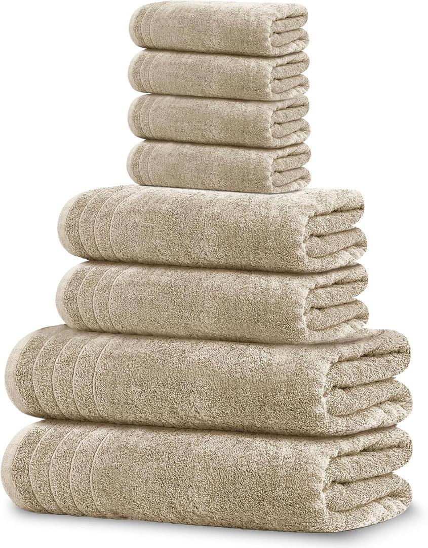 Tens Towels Pack of 8 Towels Set, 2 Extra Large Bath, 2 Hand, 4 Washcloths, 100% Cotton, Lighter Weight, Quicker to Dry, Super Absorbent, Perfect for Bathroom, Beige