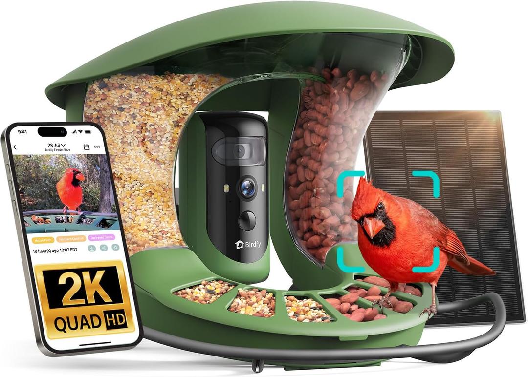 Birdfy 2 Smart Bird Feeder with Camera, AI Identifies Bird Species, Dual-Lens 2K Camera for Live Streaming & Close-Up Photos, Solar-Powered Backyard Birdwatching Gift