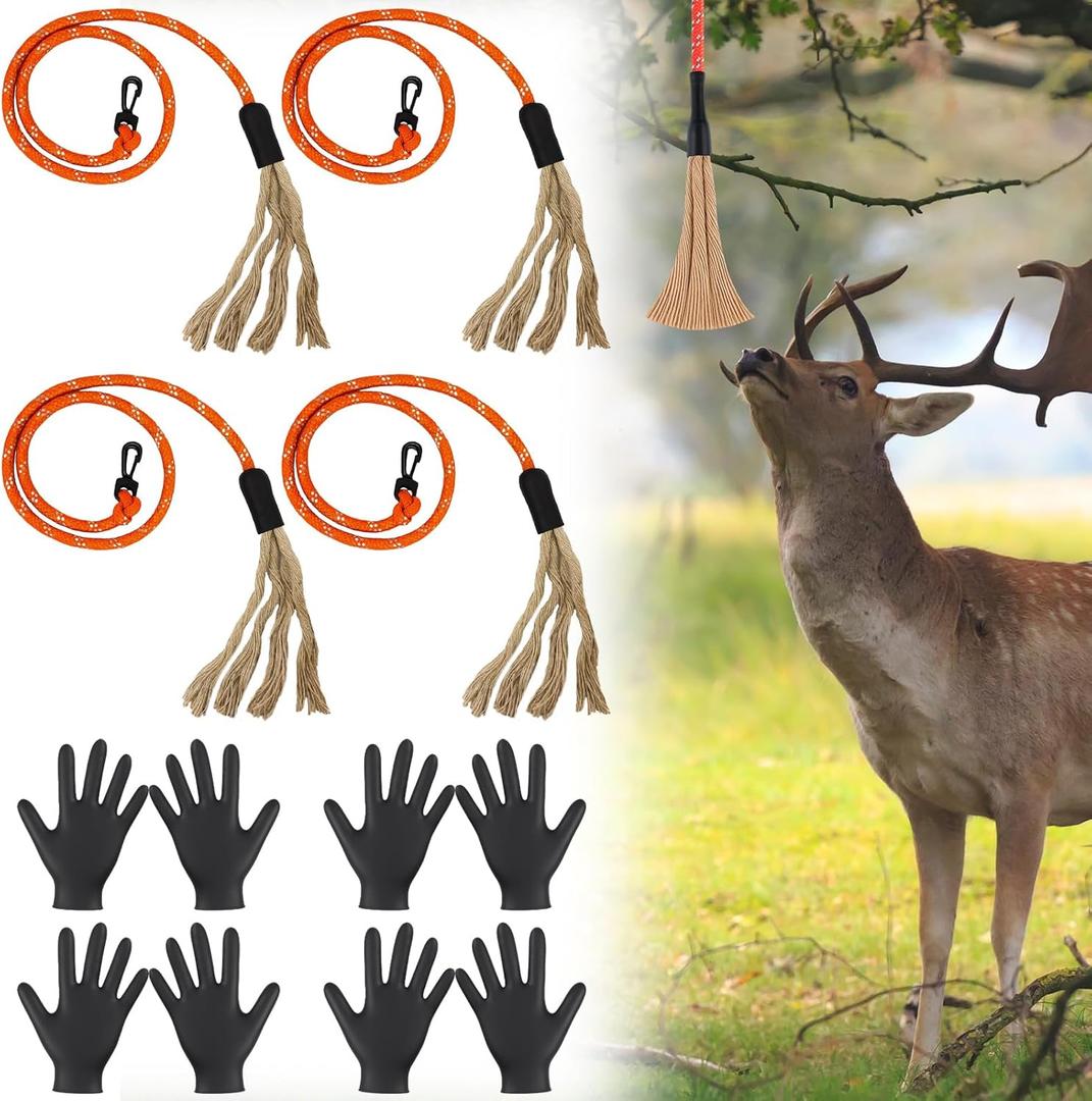 SATINIOR 3 Feet Scent Rope for Deer Hunting Include Mock Scrape System Hemp Drag Rag with Reflective Rope Rotating Clamp and Gloves Hangs Anywhere for Hunting Accessories Hunter Gifts