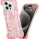 AIGOMARA Slim Frameless for iPhone 15 Pro Max Case, Cute Ribbon Bow Rose Design Clear Glitter Phone Case for Women Girls, Ultra-Thin Minimalist Borderless Hard PC Shockproof Case Cover, Pink