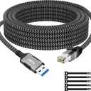 USB to Ethernet Cable 0.5 FT, USB 3.0 A Male to RJ45 Male Cord, Directly Connected, Aluminum Portable Gigabit LAN Network Cable for Laptop, PC, Switch, More, Braided Cable with 5 Pcs Ties