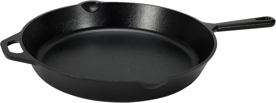 Amazon Basics Pre-Seasoned Cast Iron Skillet, Oven Safe, Even Heating, Heat Distribution, Stove Compatible, Heavy-Duty, 15-Inch, Black