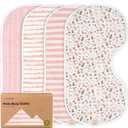 KeaBabies 4-Pack Baby Burp Cloths Baby Girl, Boy - Organic Cotton Burp Cloth, Extra Large, Absorbent, Soft Burping Cloths & Bibs Set for Babies, Newborn Burp Clothes, Thick Burp Rags (Sweet Charm)