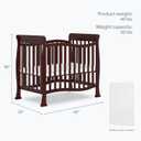 Dream On Me Violet 4-in-1 Convertible Mini Baby Crib in Espresso, Pinewood, 1 Mattress Pad, 3 Mattress Heights, Converts to Mini Day Bed & Twin-Size Bed, GreenGuard Gold & BSA Certified