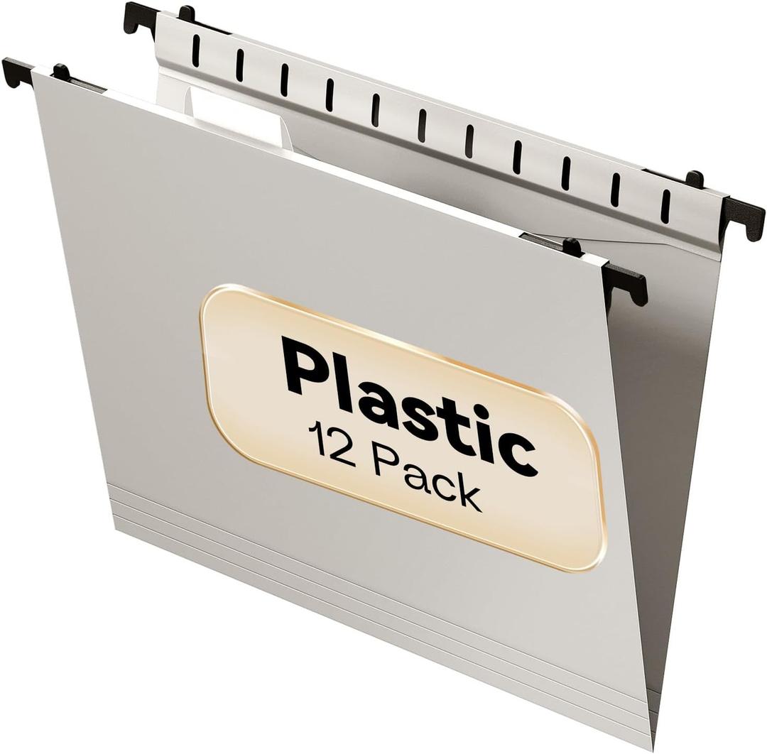 Plastic Hanging File Folder Letter Size,12 Pack Reinforced Heavy Duty Hanging Folder,Sturdy File Cabinet Folders,Gray Hanging File Folders with Tabs,Hanging Folders for Filing Cabinet (Grey)