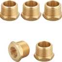 Brass Hex Reducer Bushing Adapter, 1/2" NPT Male x 1/4" NPT Female, Fits Pressure Gauges & Air Distribution Systems, For Hard Line or Fixed Air Lines, Thread 0.75" OD to 0.5" ID, 5pcs