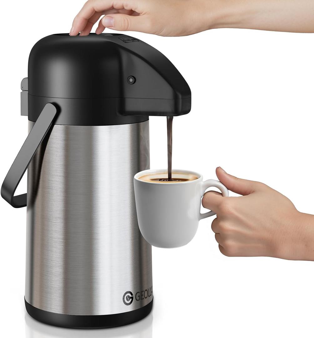 Coffee Carafe for Keeping Hot - 64oz/1.9L Airpot Coffee Dispenser with Pump - Insulated Stainless Steel Hot Beverage Dispenser for Parties - Thermal Carafe for Hot Drinks Water Tea Chocolate