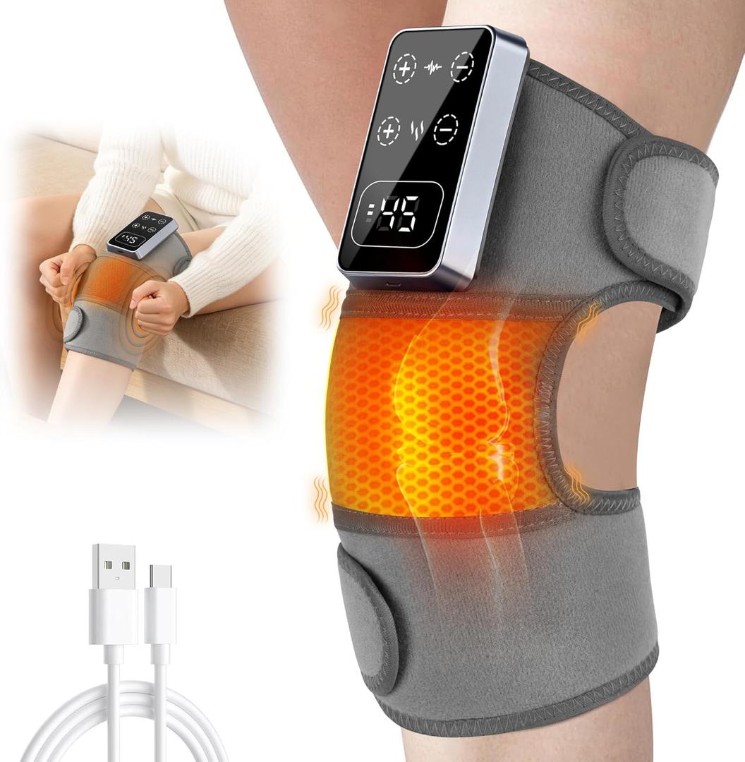 YAZHI Cordless Knee Massager for Pain Relief Electric Heated Knee Brace, 5 Heat Levels & 3 Massage Modes, Gifts for Men and Women 1pack