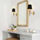 Modern Wall Sconce Industrial Mid Century Bathroom Vanity Wall Light Brushed Brass Finished Frame and Black Linen Shade Wall Mount Lights for Living Room Bedroom Stairs Corridor Mirror