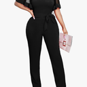 Yiershu Women's Jumpsuits Casual Dressy One Piece Outfits V Neck Formal Short Sleeve Mesh Ruffle Sleeve Romper, Black