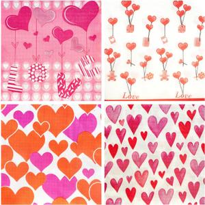 3 x Valentine's Day Cocktail Napkins Paper, 40 Pack 4 Styles Assorted Hearts Design Luncheon Napkins for Valentine's Day Decoration and Best for Decoupage, Bridal Shower, Wedding, Holiday Party