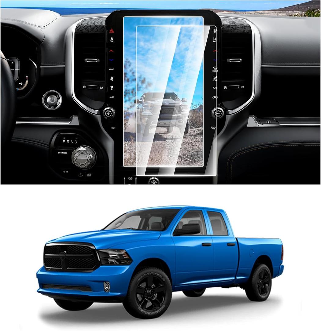 FIILINES 2 Pack Screen Protector for 2019-2025 Dodge Ram 1500 2500 3500(Big Horn/Laramie/Limited Longhorn/TRX/Rebel/Limited/RHO), 12 inch Touchscreen 9H Tempered Glass Screen Protector Anti-Glare Shatterproof