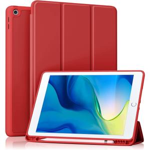 Akkerds Case Compatible with iPad 10.2 Inch 2021/2020/2019, for iPad 9th/8th/7th Generation Case with Pencil Holder, Protective Cover with Soft TPU Back, Auto Sleep/Wake, Red