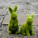 Decorative Decorations for Easter Bunny Gifts, Moss Green Flocking Sculpture, Garden Courtyard Family Gathering Celebration Decorations (Small 2PCS Standing+Sitting)