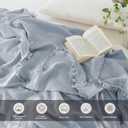 MooMee Muslin Blanket - 100% Cotton 4-Layer Gauze Throw Blanket with All-Around Fringe, Soft Breathable Lightweight Cooling Summer Blankets for Bed Couch(Dusty Blue,Throw 60" x 50")