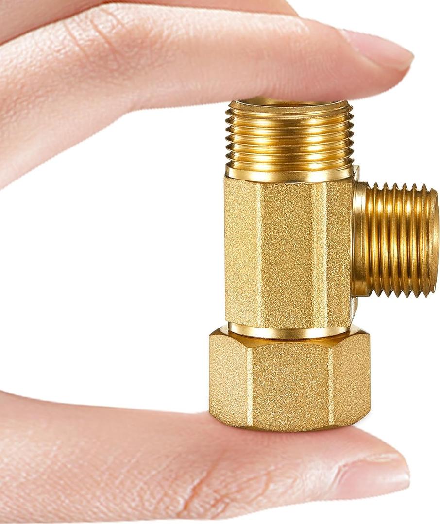 Water Line Adapter Splitter Tee Valve - Brass Dishwasher Toilet Supply Line Connector with 3/8 T Compression Fittings(3/8"-3/8"-3/8", 1 PCS)
