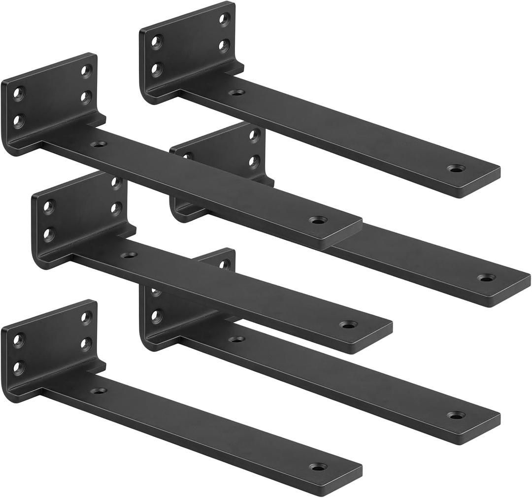 Floating Shelf Brackets 10 inch 6 Pack L Brackets for Shelves Black Metal Heavy Duty Shelf Bracket for DIY Decorative with Mounting Hardware
