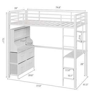 Garvee Twin White Loft Bed Frame with Desk and 4 Fabric ...