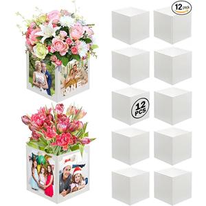 12 Pcs Picture Centerpieces for Table Photo Display 7"x7"x9" Frame & Hollow Picture Props Boxes for Congrats Grad Decor, Wedding, Birthday Party Thanksgiving Christmas Table Decoration (White)