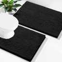 Smiry Bathroom Rugs Set 2 Piece, Soft Absorbent Chenille Bath Mat and U-Shaped Toilet Rug Set, Non Slip Shaggy Bath Carpet for Tub, Shower and Floor (24x16+24x20, Black)
