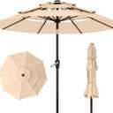 10ft 3 Tier Patio Umbrella, Outdoor Market Table Umbrella with UPF 50+ Vented Canopy, 8 Sturdy Ribs, Easy Push Button Tilt and Crank, Windproof for Deck, Pool, Backyard and Garden