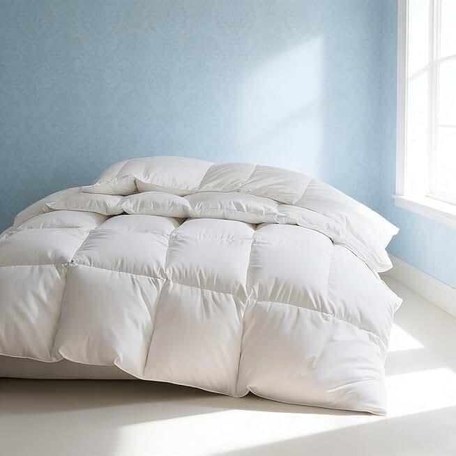 Martha Stewart Luxury White Goose Feathers Down Fiber Comforter King Size - Hotel Collection 100% Cotton Cover Duvet Insert, Light Warmth with 8 Corner Tabs, Breathable, Hypoallergenic, 106 x 90 Inch