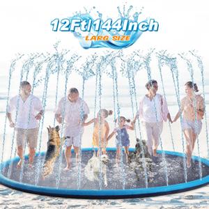 Lewtemi 12 ft Extra Large Non Slip Splash Pad 144" for Adult and Dog Giant Thicken Sprinkler Pool Summer Outdoor Fun Backyard Fountain Mat for Pet Dog(Classic Style)