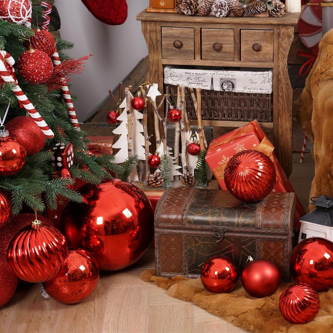 4in Large Christmas Ornaments Shatterproof Christmas Ball Ornaments Giant Xmas Tree Decoration Decorative Hanging Mercury Balls for Party,Home,Holiday (Red,4pc)