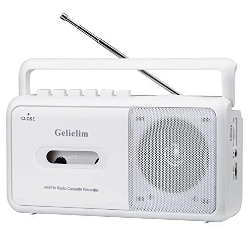 Gelielim Cassette Player Boombox, Portable AM/FM Radio Stereo, Cassette Tape Player Recorder with Big Speaker and Earphone Jack, Battery Operated or AC Powered Tape Recorder Cassette Player