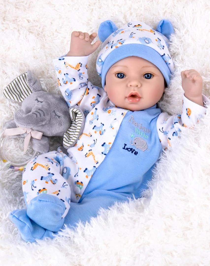 Aori Reborn Baby Dolls Boy - 18'' Realistic Newborn Baby Doll with Blue Feeding Set & Birth Certificate - Lifelike Weighted Body for Role Play, Gift for Kids Ages 3+