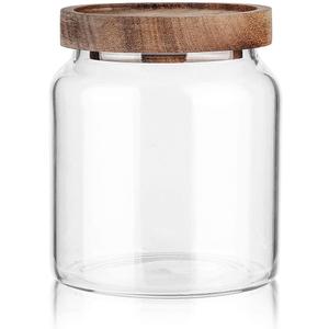 Labina Glass Storage Container Airtight Food Jars Kitchen Canister with Wood Lids, 20 Oz Wide Mouth Pantry Organization Glass Jar for Flour, Sugar, Cookie, Spagetti, Nuts and Candy (A1: 20 Oz 1 pcs)