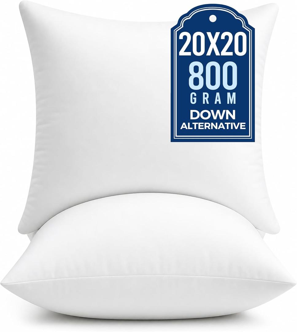 puredown 20x20 Pillow Inserts, Fluffy Plush Square Form Sham Stuffer Set of 2, Decorative Down Alternative Pillows for Couch, Sofa, Bed and Home Decor