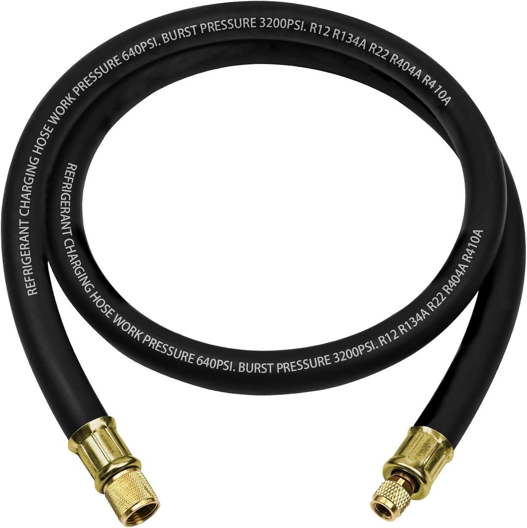 2026 Upgrade 1/2"HVAC Vacuum Hose, High-Flow Vacuum Certified Refrigerant Hose, Standard 1/2" to 1/4" Flare Fittings, 20 Microns Vacuum, Faster HVAC Evacuation and Recovery, 6-Feet, Black